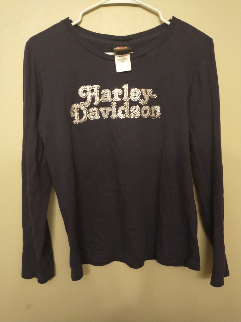 Harley-Davidson Navy Long-Sleeve Rhinestone Logo Tee